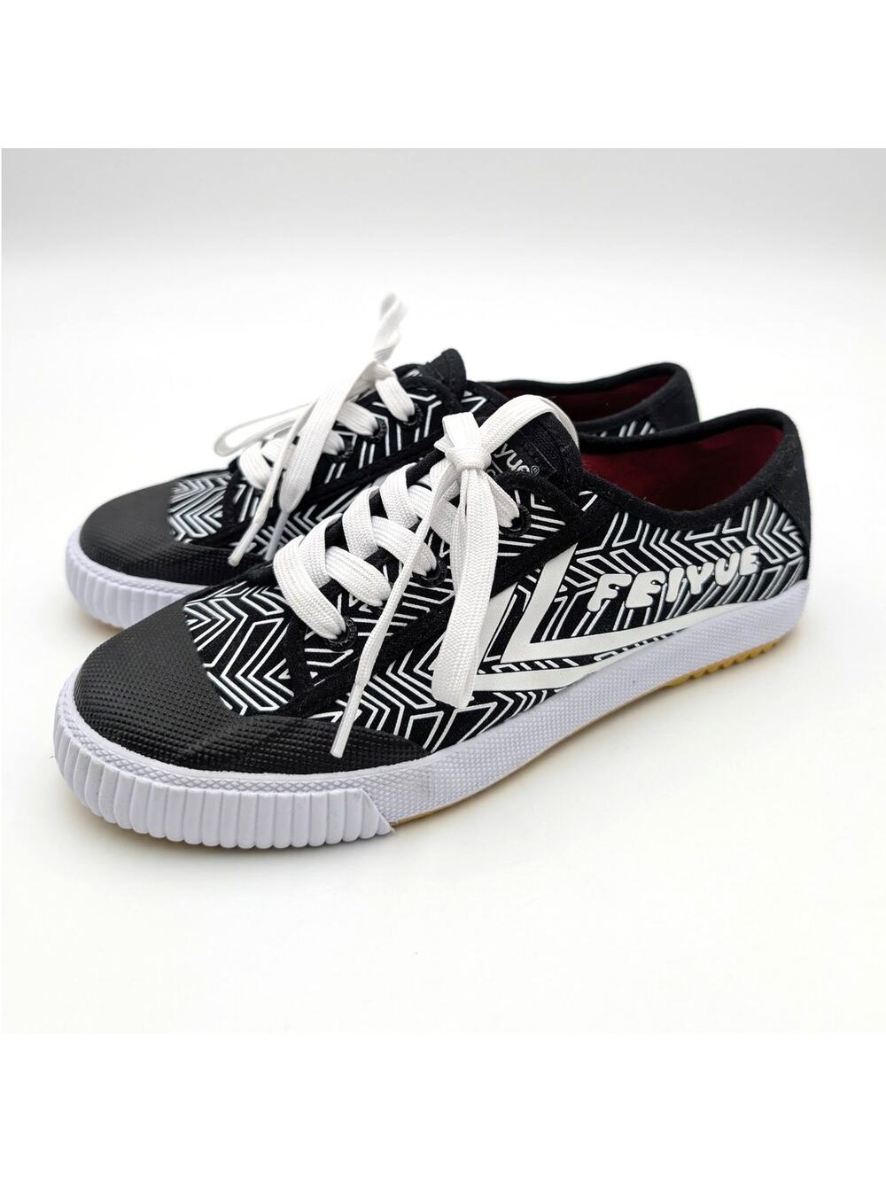 Feiyue Fe Lo 1920 Chevron Print Sneaker Shoes Unisex Black/White Sz USW7/M5 EU38